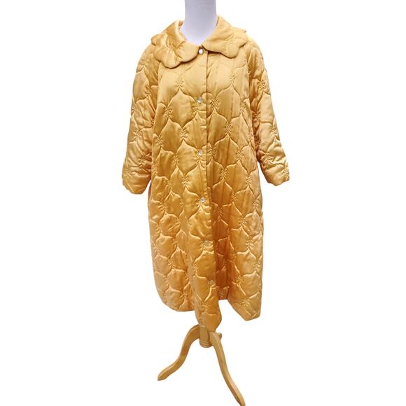 Vintage Rhapsody by Glazier Gold Robe House Coat Jacket Satin Puffy Quilted M/L - Picture 3 of 16